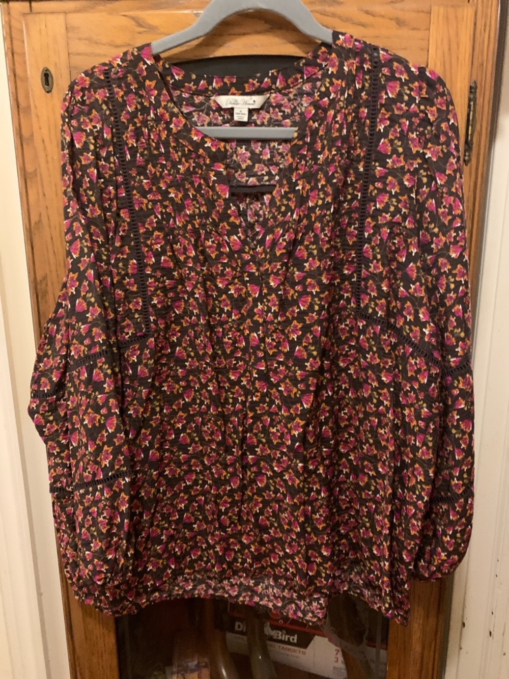 Pioneer Woman Boho Floral Blouse - Pink Floral on Brown